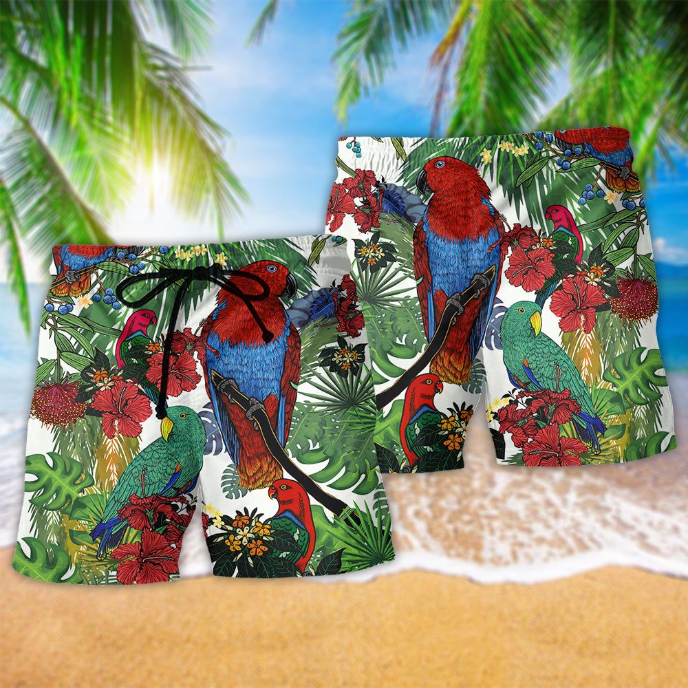 Parrot Red And Green Style With Flower Trendy Aloha Hawaiian Beach Shorts