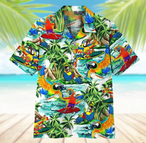 Parrot Surfing Trendy Hawaiian Shirt