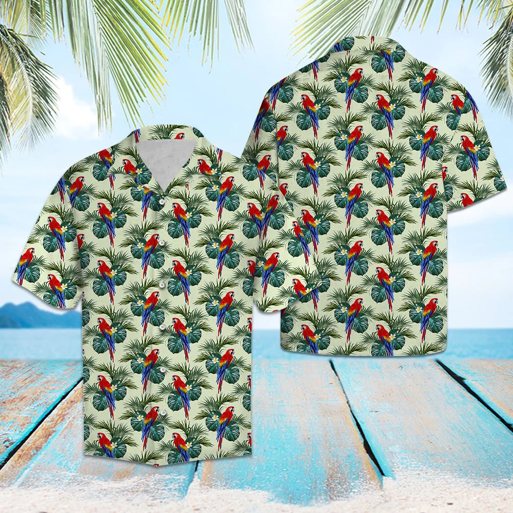 Parrot Tropical Palm Leaves Trendy Hawaiian Shirt, Parrot Lover Trendy Hawaiian Shirt For