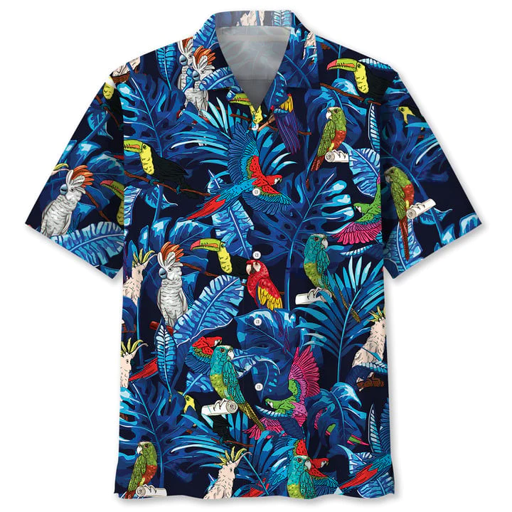 Parrot Tropical Trendy Hawaiian Shirt, Men’s Unisex Summer Beach Casual Short Sleeve Summer Vacation Beach Shirts