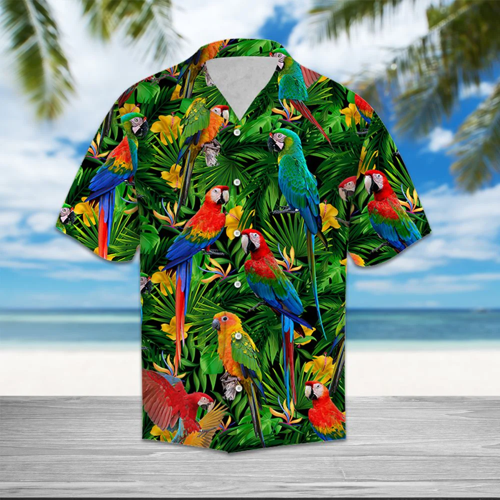 Parrot Tropical Wild Flower Trendy Hawaiian Shirt, Parrot Lover Trendy Hawaiian Shirt For