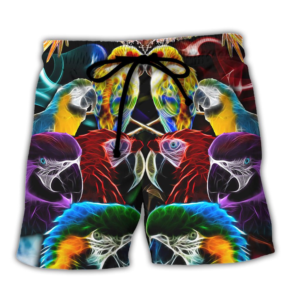 Parrot Wild Animal Neon Colorful Trendy Aloha Hawaiian Beach Shorts Parrot Wild Animal Neon Colorful Trendy Aloha Hawaiian Beach Shorts