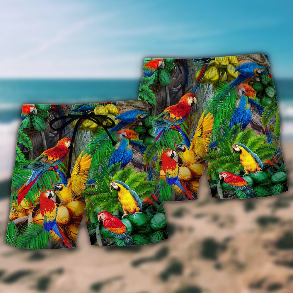 Parrot You Can Call Me Coconut Holic Tropical Summer Trendy Aloha Hawaiian Beach Shorts