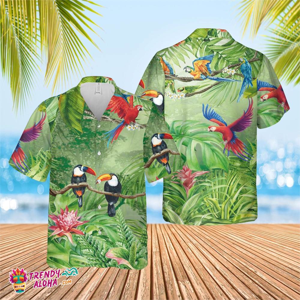 Parrots Hawaiian Shirt, Short Sleeve Hawaiian Aloha Shirt, Parrots Shirt, Parrots Birthday Hawaiian