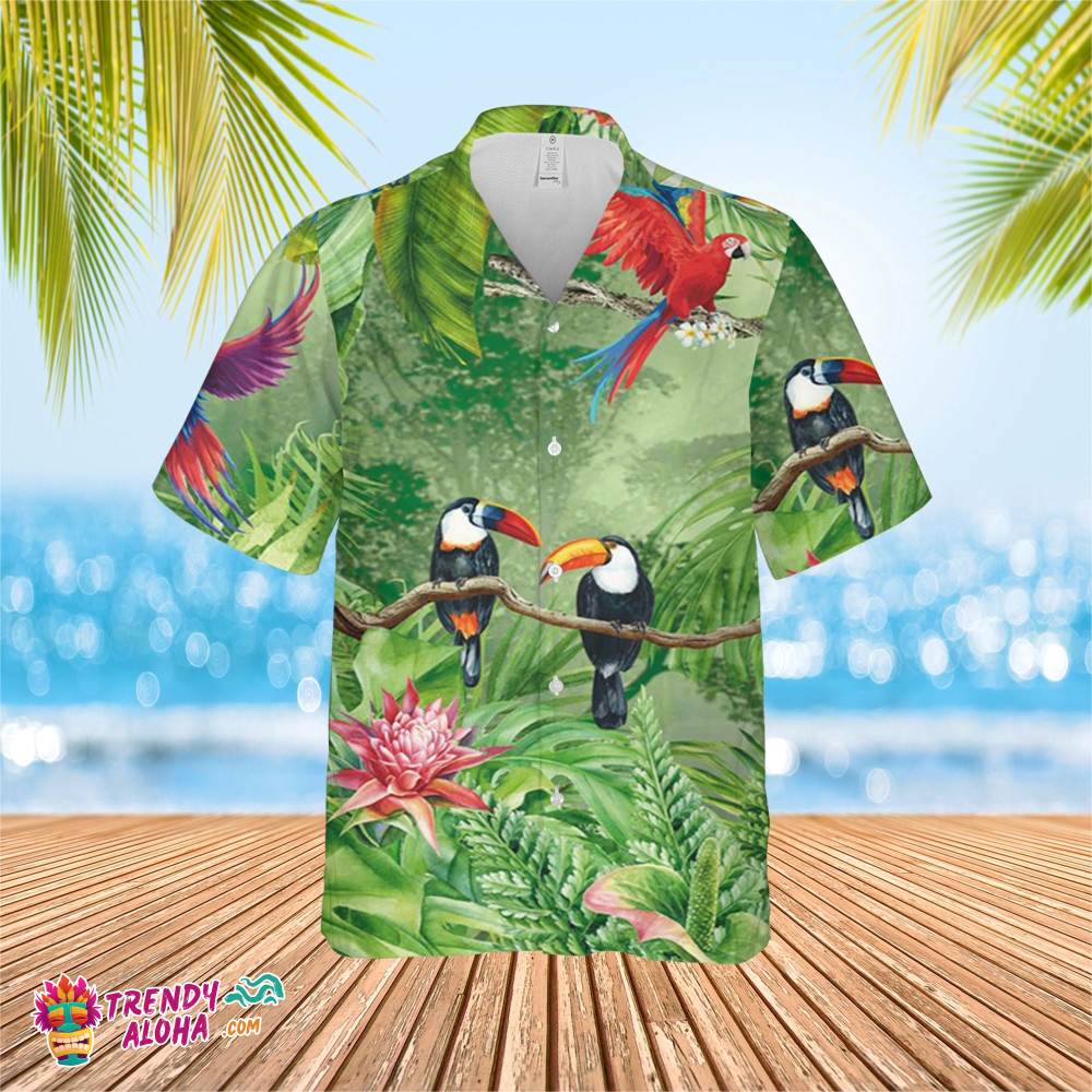 Parrots Hawaiian Shirt, Short Sleeve Hawaiian Aloha Shirt, Parrots Shirt, Parrots Birthday Hawaiian