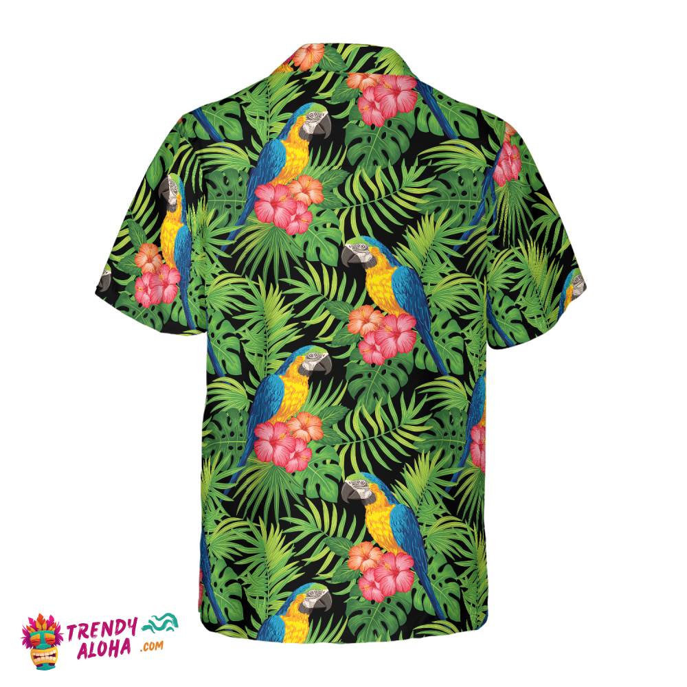 Parrots Hibiscus And Palm Leaves Hawaiian Shirt