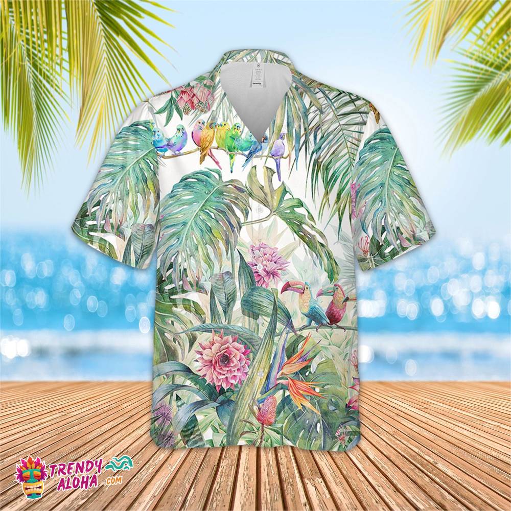 Parrots Colorful Hawaiian Shirt, Short Sleeve Hawaiian Aloha Shirt, Parrotscolorful Shirt, Parrotscolorful Birthday Hawaiian