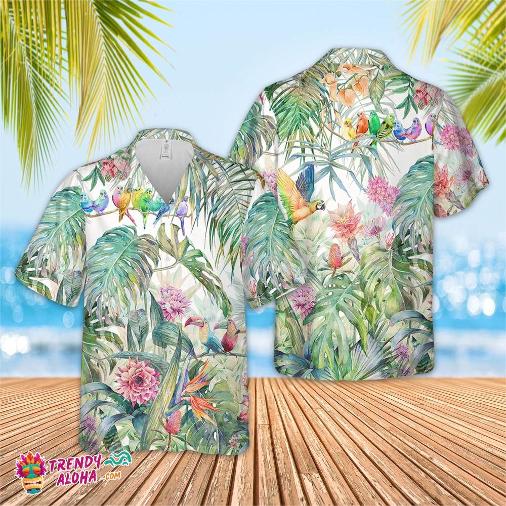 Parrots Colorful Hawaiian Shirt, Short Sleeve Hawaiian Aloha Shirt, Parrotscolorful Shirt, Parrotscolorful Birthday Hawaiian