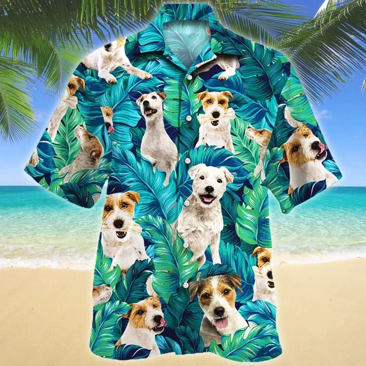 Parson Russell Terrier Dog Lovers Tropical Leaves Pattern Trendy Hawaiian Shirt Parson Russell Terrier Dog Lovers Tropical Leaves Pattern Trendy Hawaiian Shirt