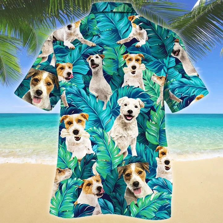 Parson Russell Terrier Dog Lovers Tropical Leaves Pattern Trendy Hawaiian Shirt