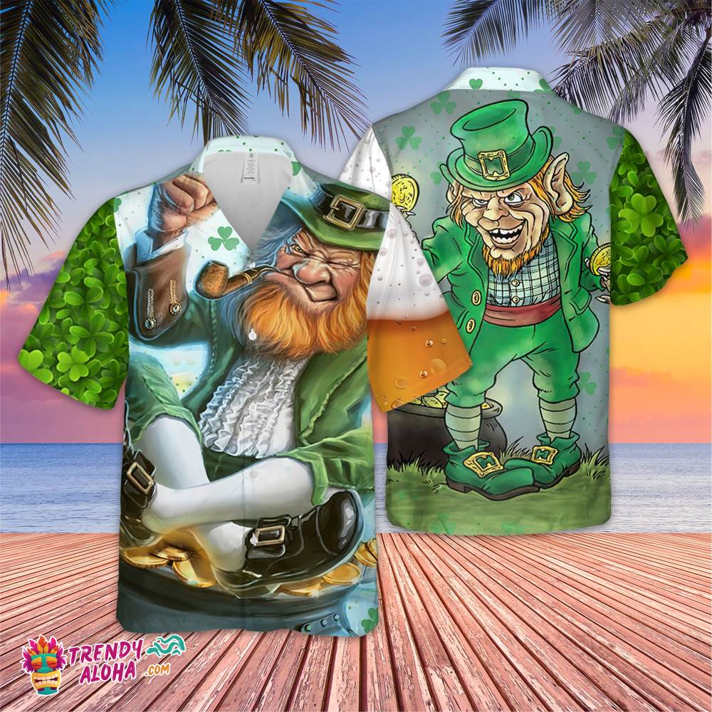 Patrick Grass Beer Clover Unisex Hawaiian Shirt, Lucky Green Beer Shirt, Shamrock Hawaiian Shirt,Hawaiian Shirt