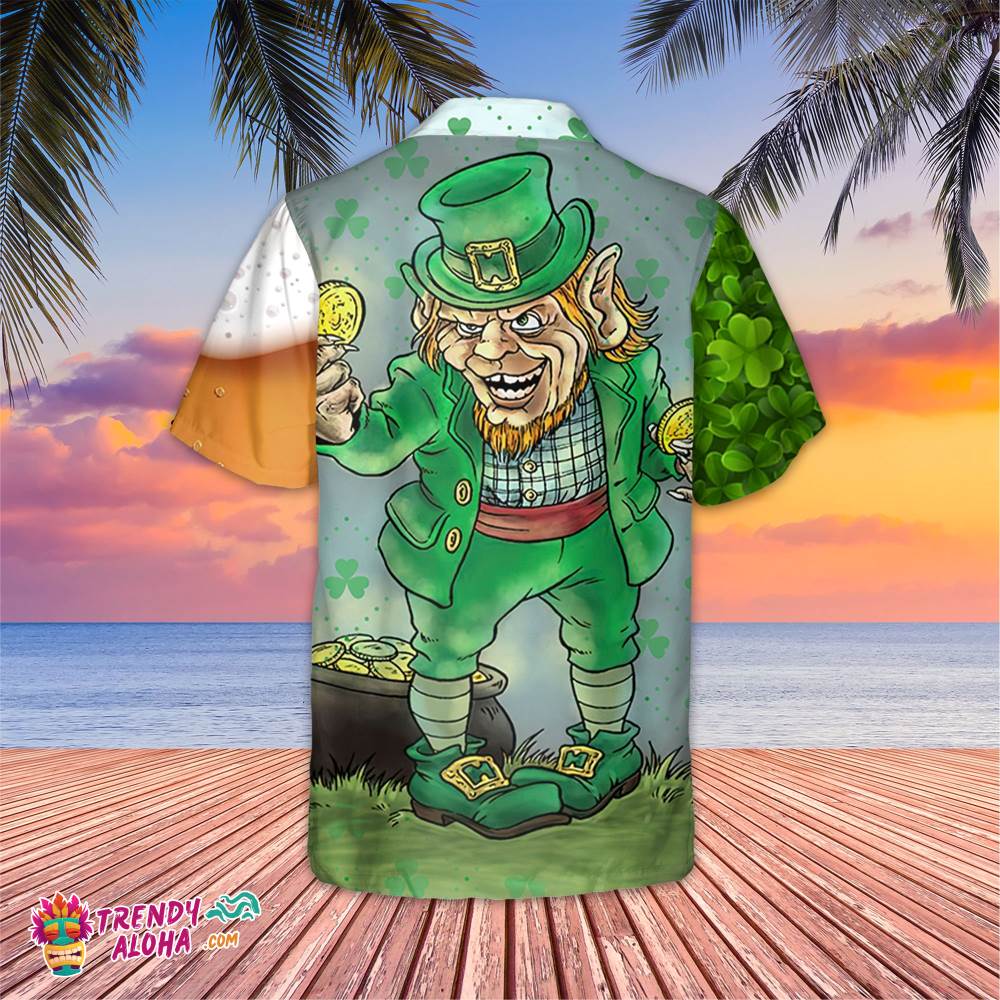 Patrick Grass Beer Clover Unisex Hawaiian Shirt, Lucky Green Beer Shirt, Shamrock Hawaiian Shirt,Hawaiian Shirt