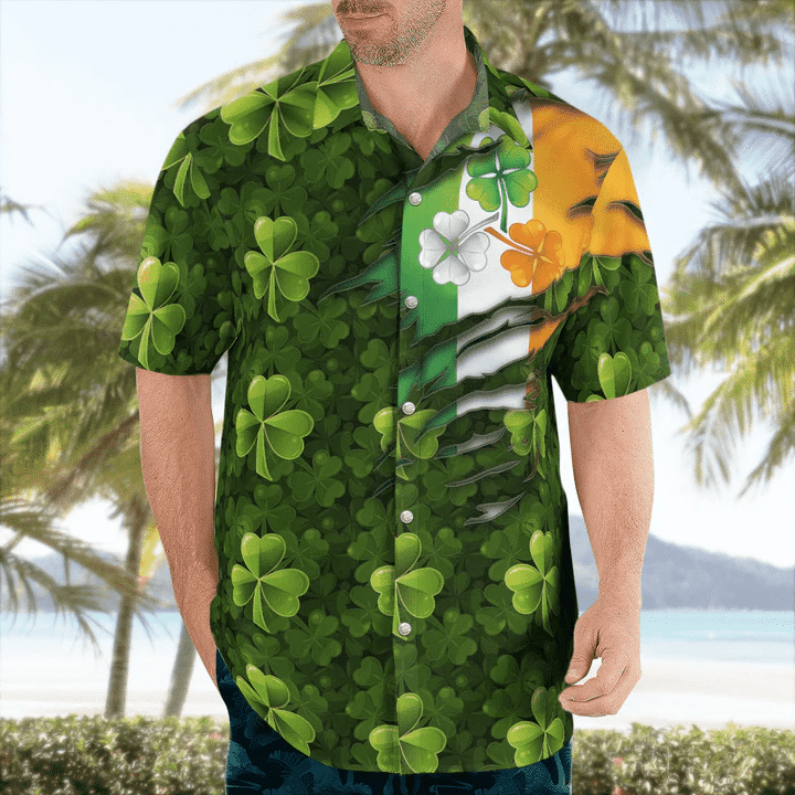 Patrick’s Day Trendy Hawaiian Shirt, Patrick’s Day Flag And Item Green Clover Background Hawaii Shirt