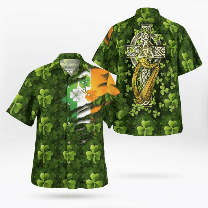 Patrick’s Day Trendy Hawaiian Shirt, Patrick’s Day Flag And Item Green Clover Background Hawaii Shirt