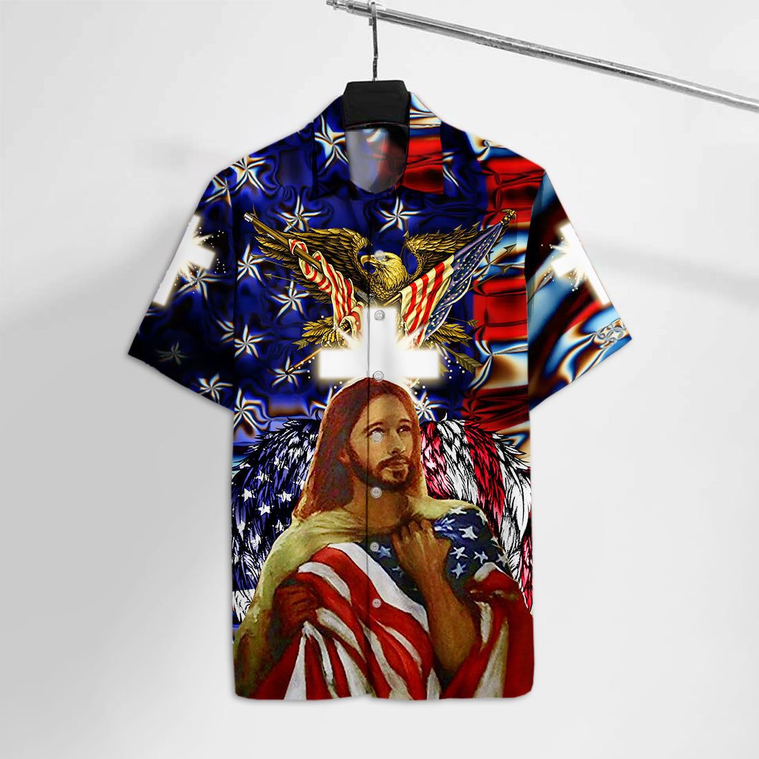 Patriot 4Th Of July Hawaii Shirt God Cross American Flag Eagle Hawaiian Shirt Patriot 4Th Of July Aloha Shirt