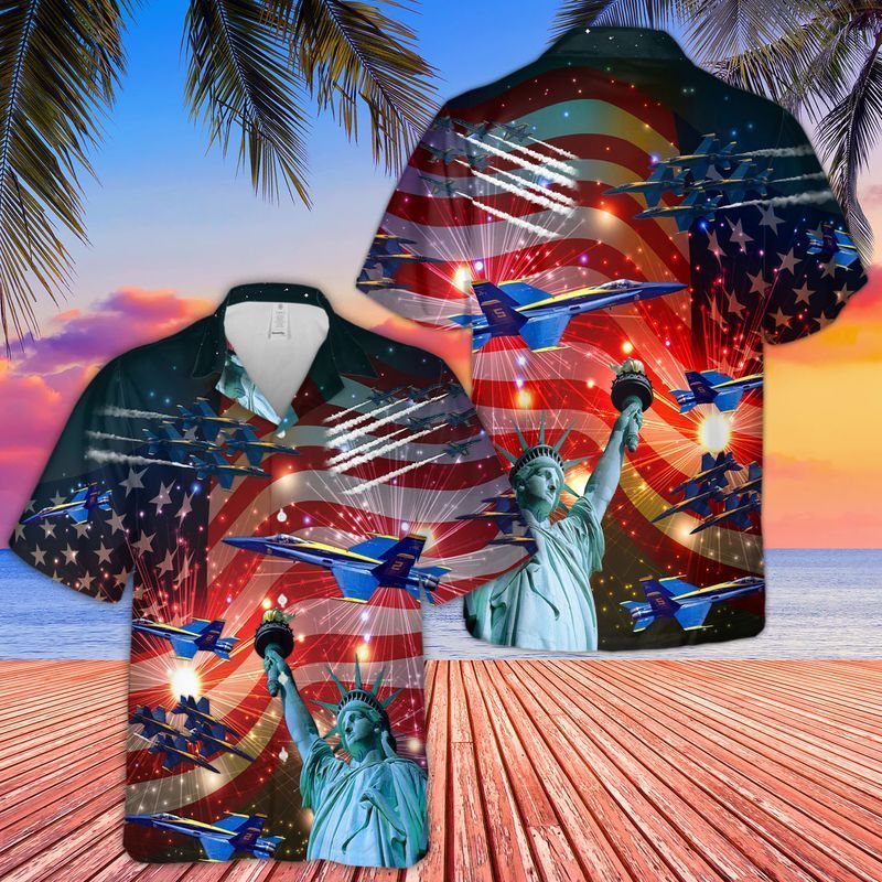 Patriot 4Th Of July Hawaiian Shirt Blue Angels Air Show Statue Of Liberty Hawaii Shirt 4Th Of July Aloha Shirt