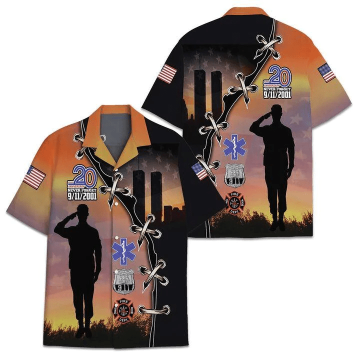 Patriot Day Trendy Hawaiian Shirt 09-11 Never Forget Emergency Medical Fire And Police Department Logos Hawaii Aloha Shirt Patriot Day Apparel