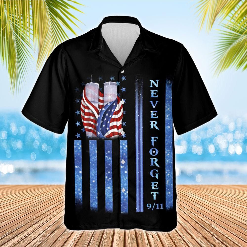 Patriot Day Trendy Hawaiian Shirt 9/11 Never Forget American Flag Black Hawaii Aloha Shirt September 11Th Hawaii Shirt Patriot Day Apparel