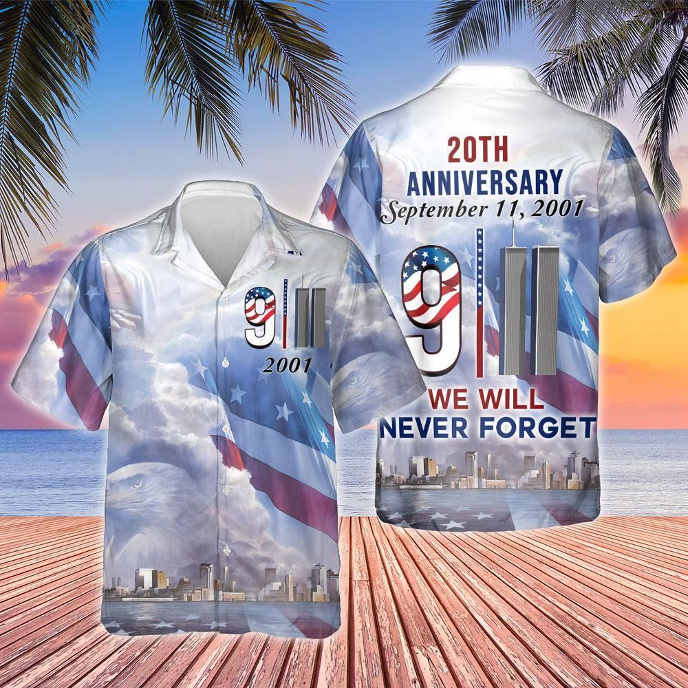 Patriot Day Trendy Hawaiian Shirt September 11Th 20 Years Anniversary Blue Sky Hawaii Aloha Shirt September 11Th Hawaii Shirt Patriot Day Apparel