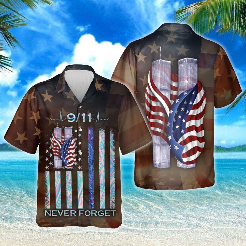 Patriot Day Trendy Hawaiian Shirt September 11Th Never Forget American Flag Brown Hawaii Aloha Shirt September 11Th Hawaii Shirt Patriot Day Apparel