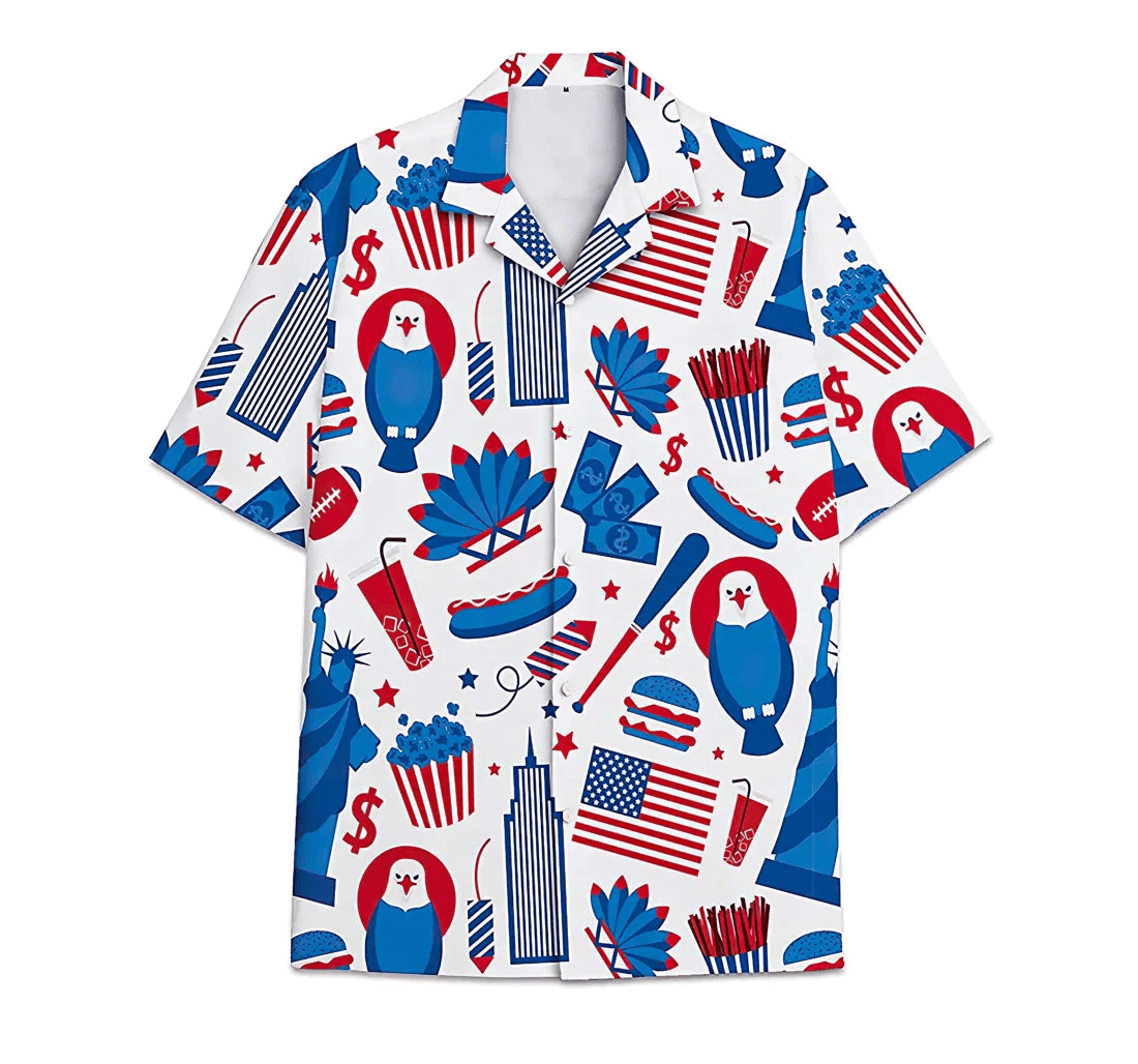 Patriotic American Design Hawaiian Aloha Shirt