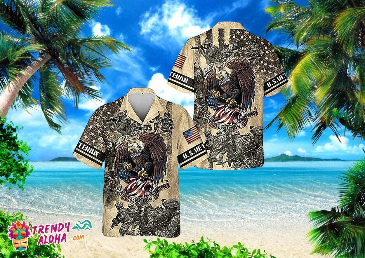 Patriotic American Flag Eagle Men’s Hawaiian Shirt Aloha Blue Short Sleeve