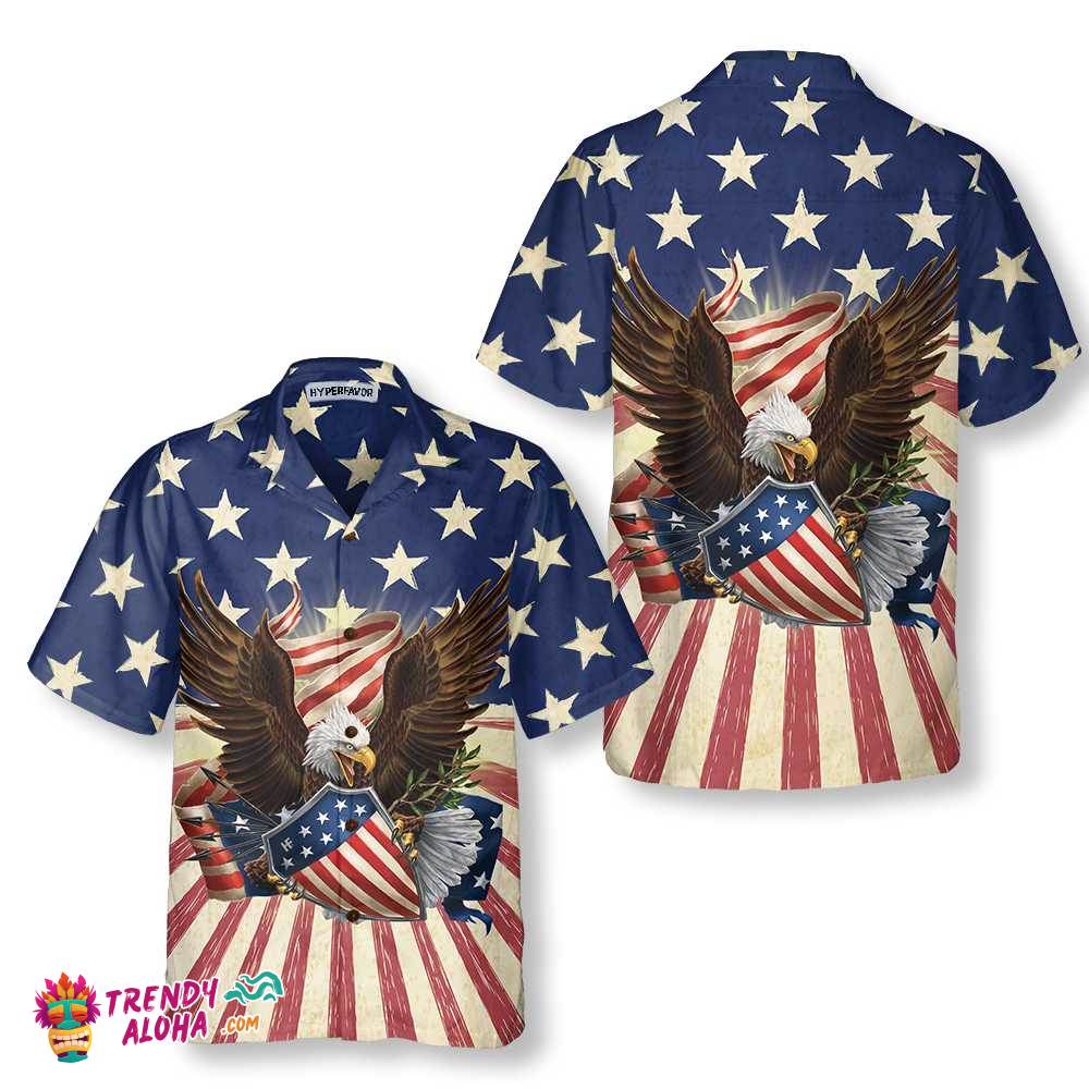 Patriotic Eagle Defending Honor And America Hawaiian Shirt, American Flag Button-Down Shirt Patriotic Eagle Defending Honor And America Hawaiian Shirt, American Flag Button-Down Shirt