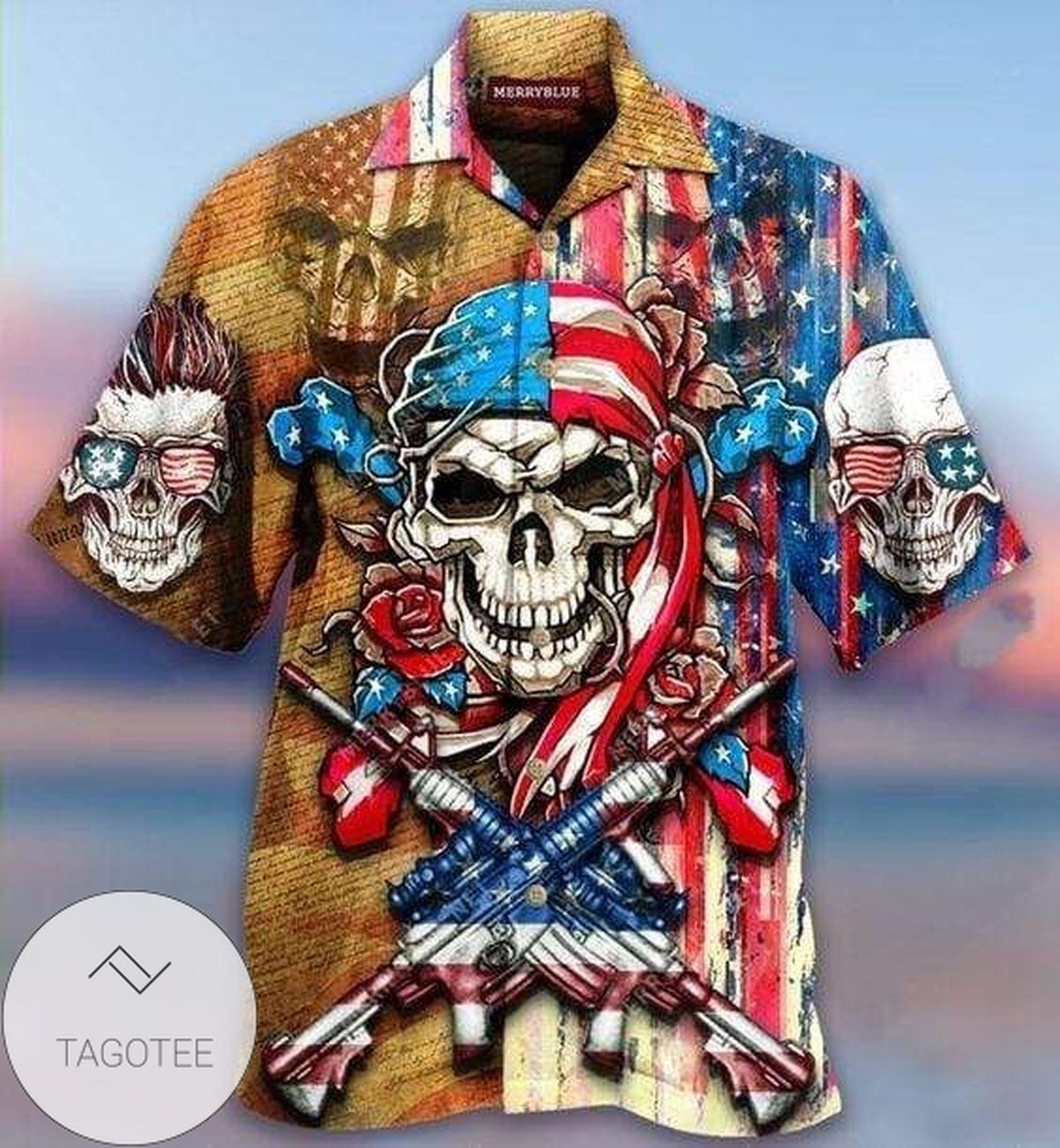 Patriotic Flower Skull Design Hawaiian Shirt Elegance Tropical Style