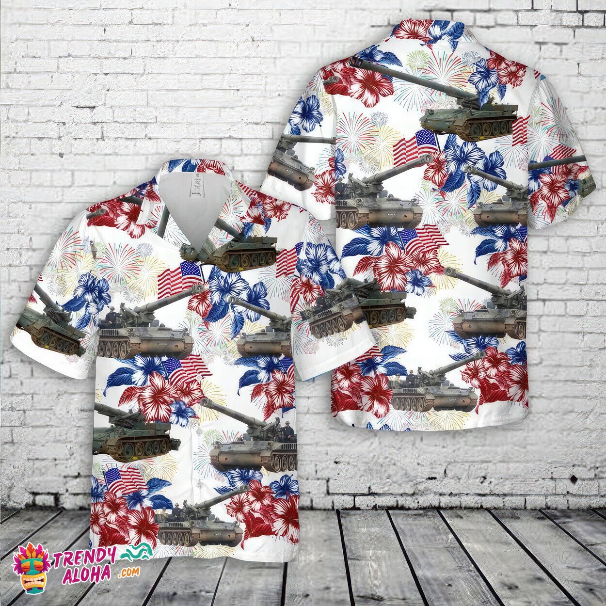 Patriotic M110 Howitzer Flag Design Hawaiian 3D Print Summer Shirt