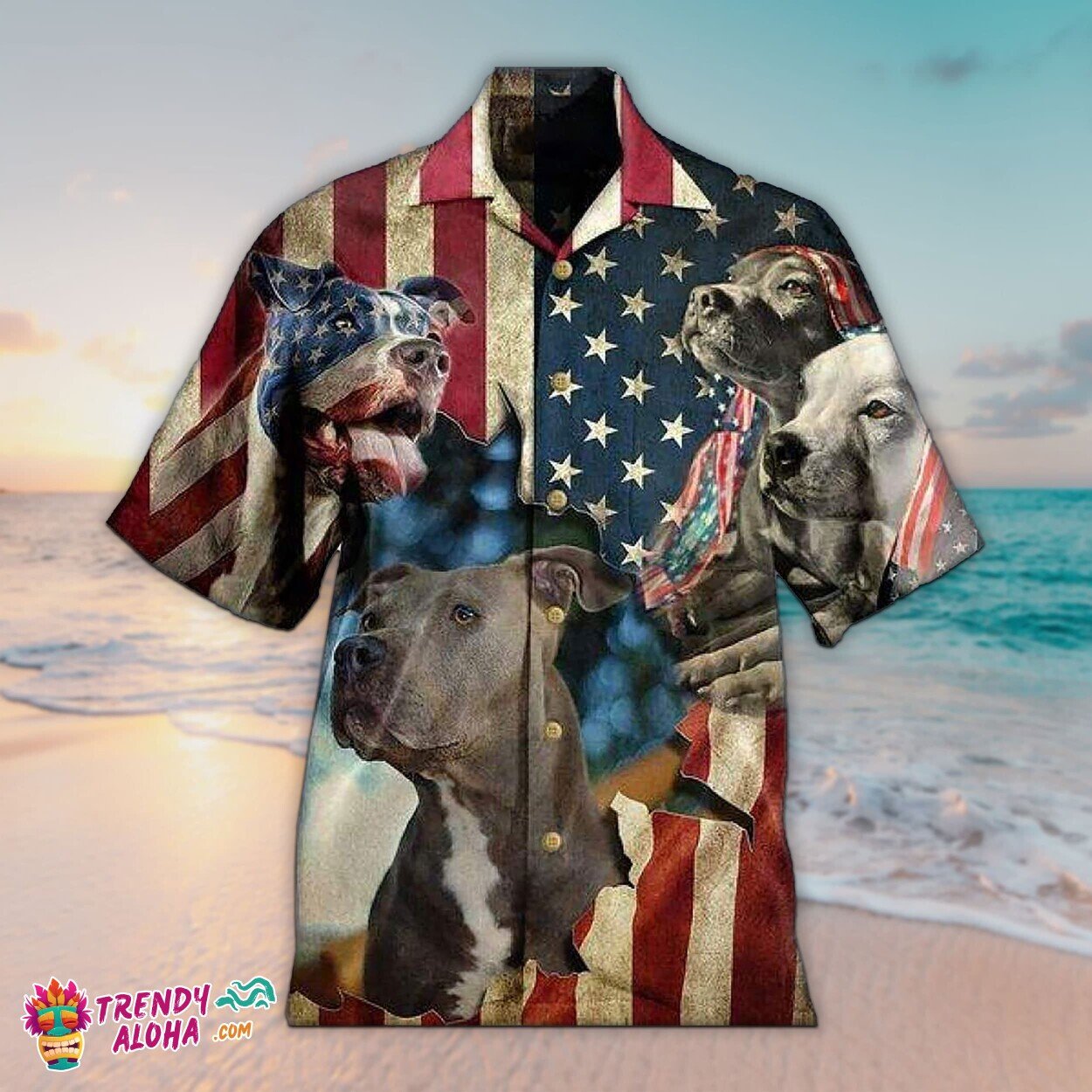 Patriotic Pitbull American Theme Hawaiian Shirt Unisex Aloha Short Top