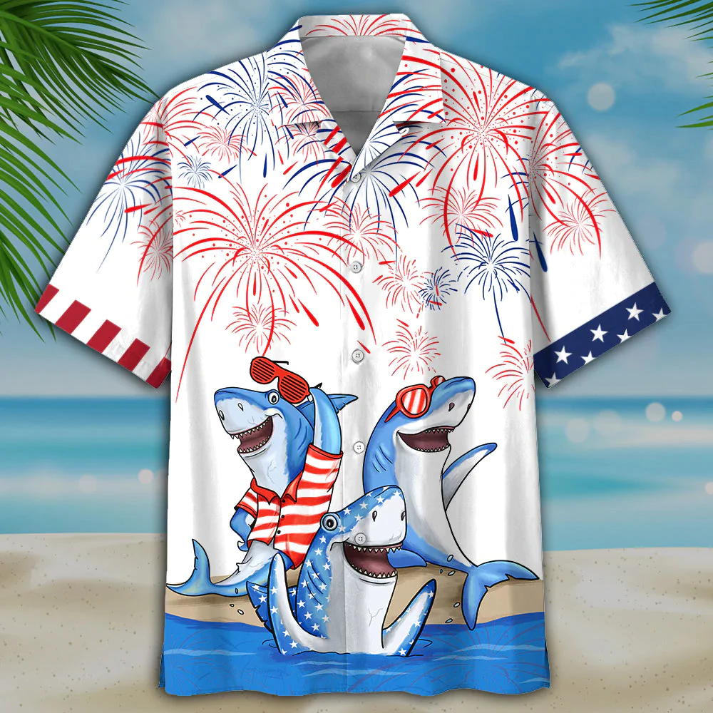 Patriotic Shark Hawaiian Shirt for Celebrating Independence Day
