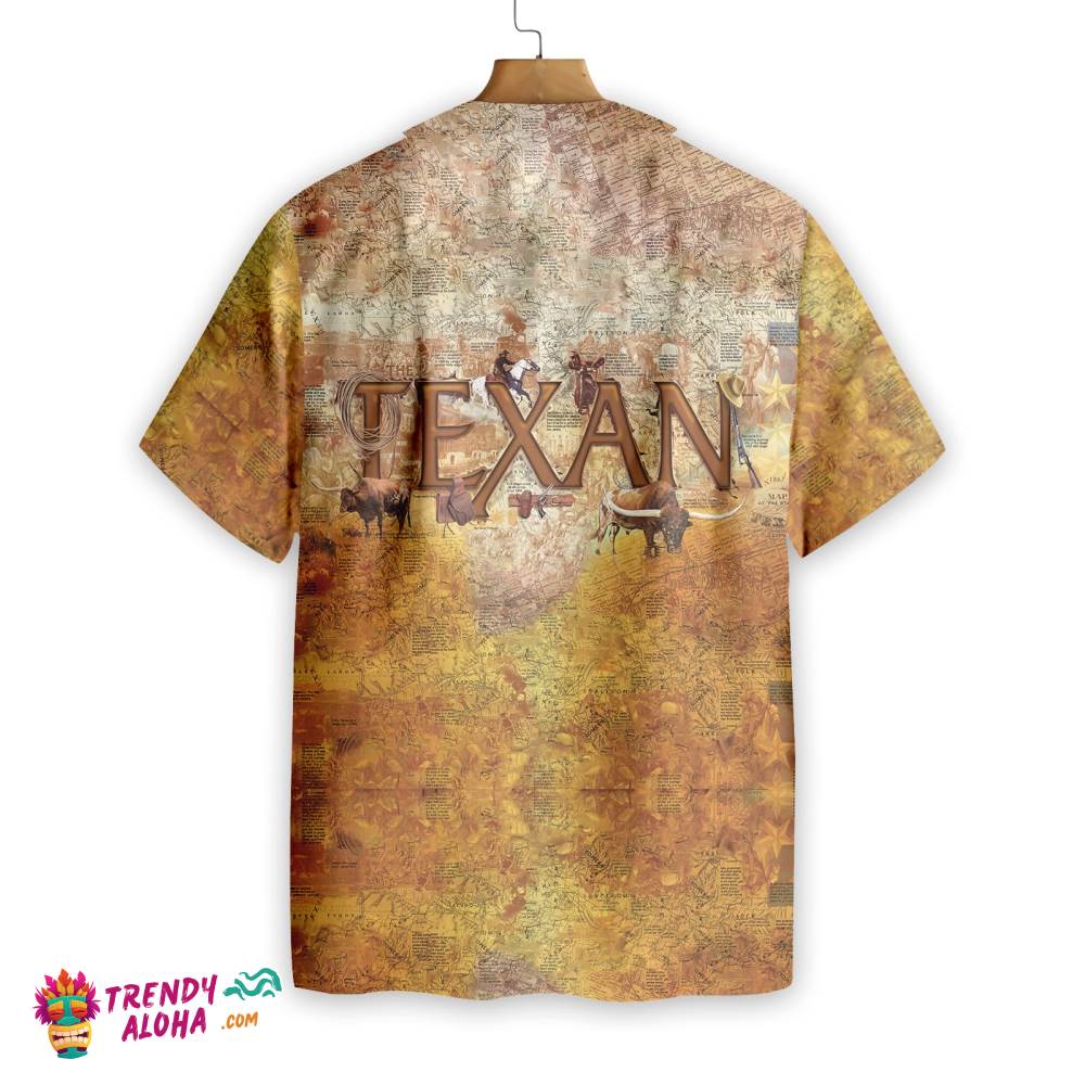 Patriotic Texas Hawaiian Shirt For Texan, Unique Longhorns And Map Pattern Texas Home Shirt, Proud Texas Shirt For Men
