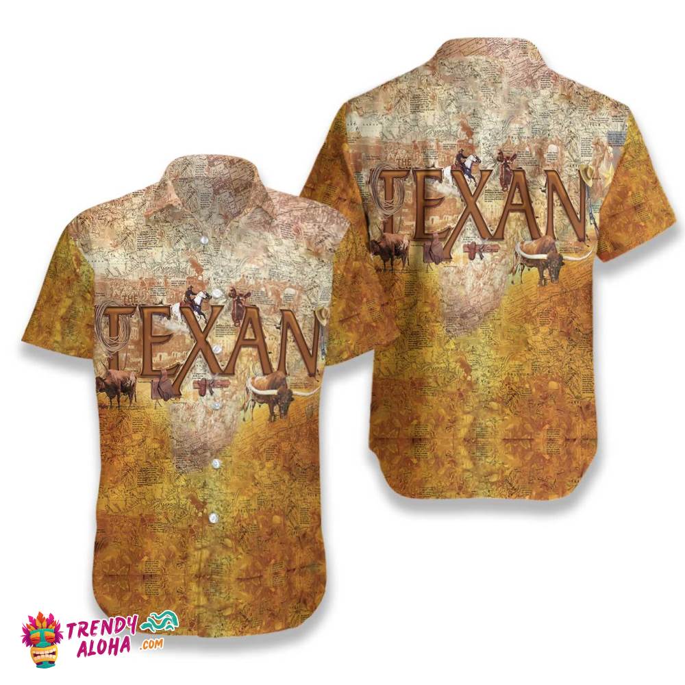 Patriotic Texas Hawaiian Shirt For Texan, Unique Longhorns And Map Pattern Texas Home Shirt, Proud Texas Shirt For Men Patriotic Texas Hawaiian Shirt For Texan, Unique Longhorns And Map Pattern Texas Home Shirt, Proud Texas Shirt For Men