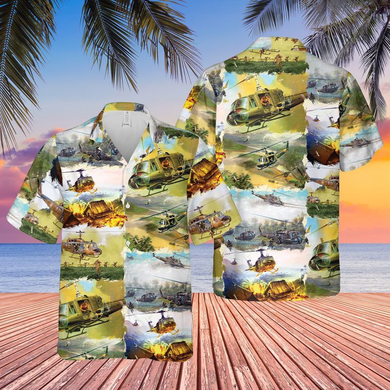 Patriotic Trendy Hawaiian Shirt for Men and Women: US Army Bell UH-1 Huey Apparel