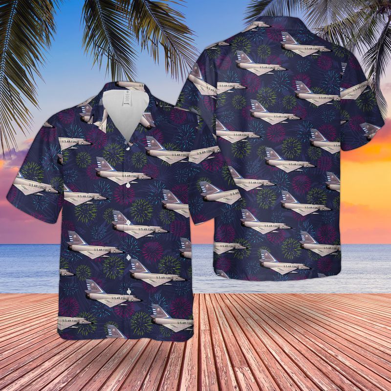 Patriotic Trendy Hawaiian Shirt for Men: US Air Force Convair F-106 Delta Dart 4th of July Apparel