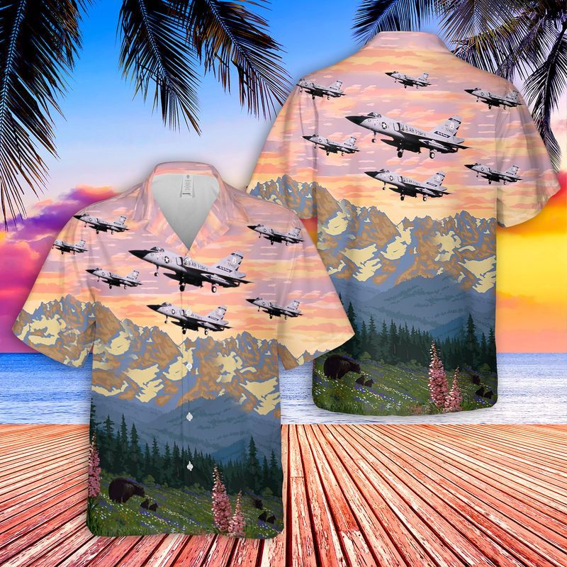 Patriotic Trendy Hawaiian Shirt for Men: US Air Force Convair F-106A Delta Dart Montana Apparel