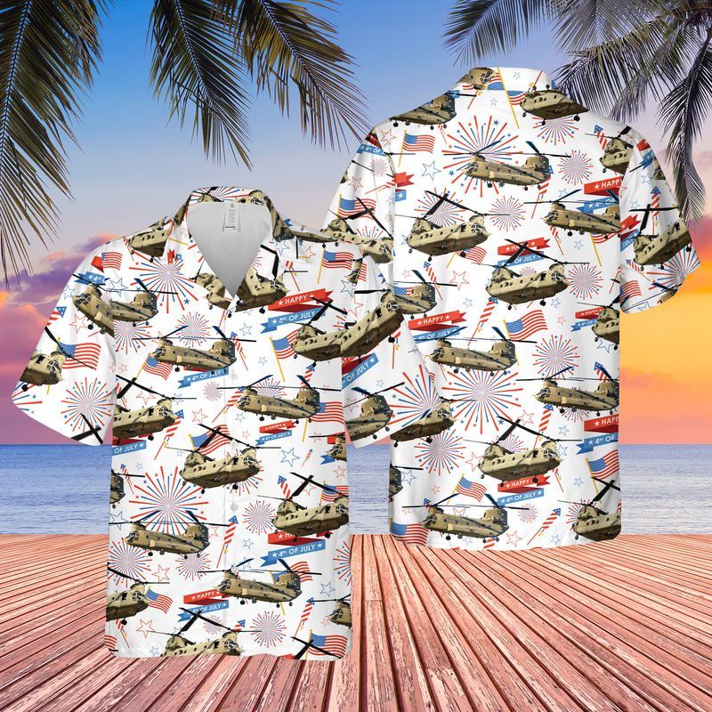 Patriotic Trendy Hawaiian Shirt for Men: US Army Boeing CH-47 Chinook 4th of July Apparel
