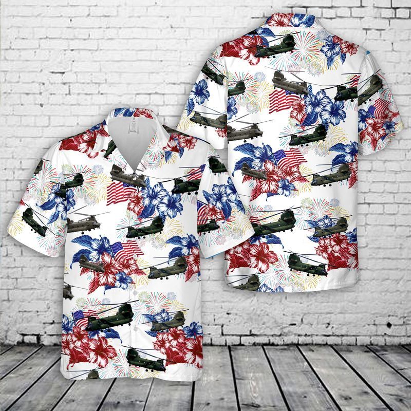 Patriotic Trendy Hawaiian Shirt for Men: US Army Boeing CH-47 Chinook Independence Day Clothing