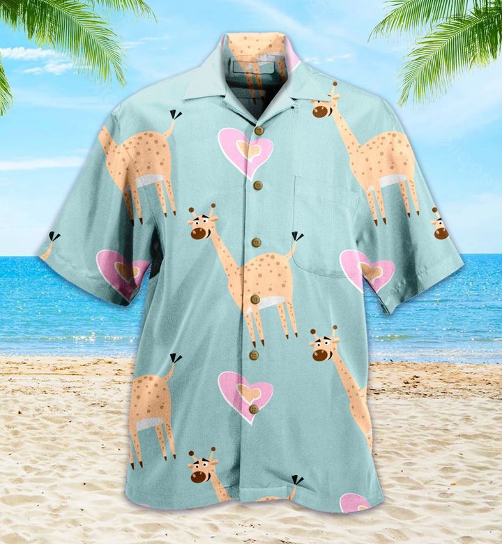 Pattern Cute Giraffe Heart Green Hawaiian Shirt 3D Summer Gifts