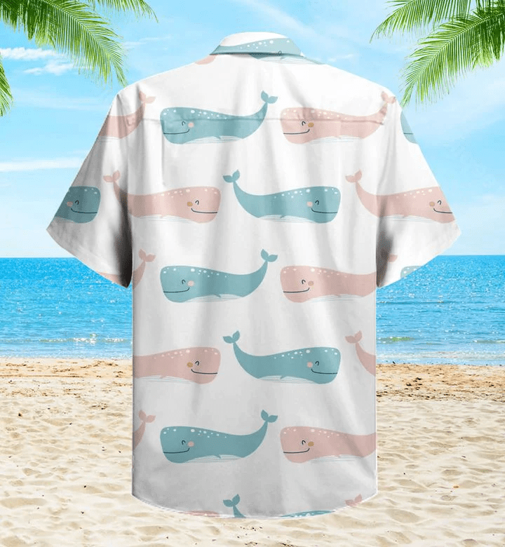 Pattern Cute Whale Blue Trendy Hawaiian Shirt 3D Summer Gifts
