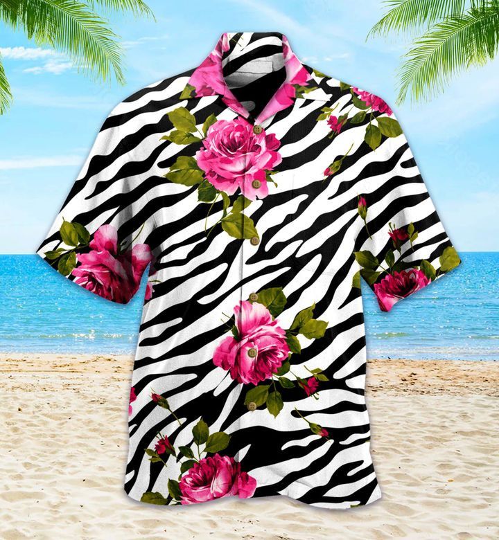 Pattern Flower Zebra Pink Hawaiian Shirt 3D