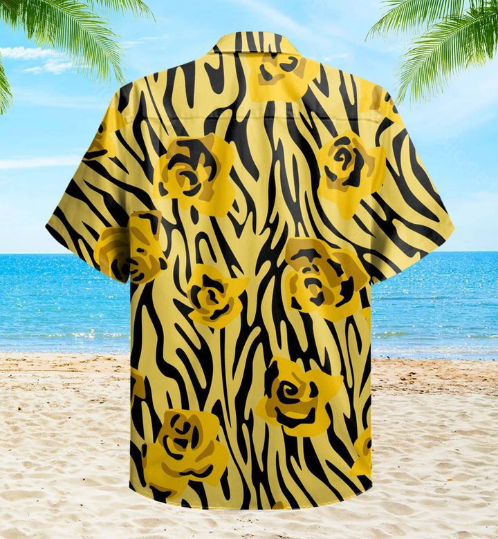 Pattern Made Roses Buds Zebra Yellow Trendy Hawaiian Shirt 3D