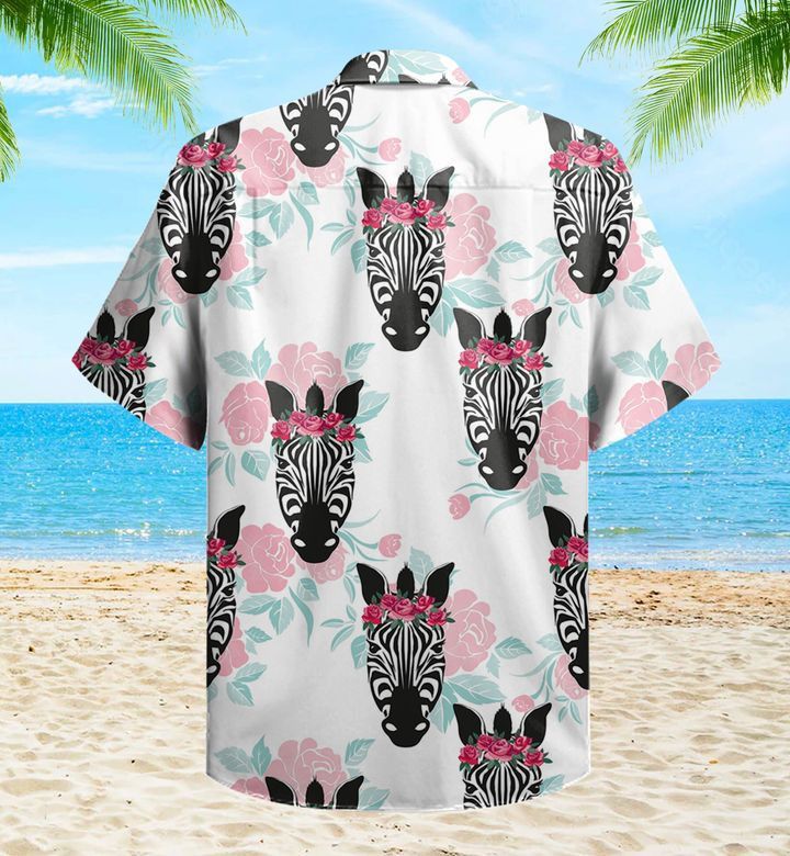 Pattern Wild Animal Zebra Floral White Trendy Hawaiian Shirt 3D