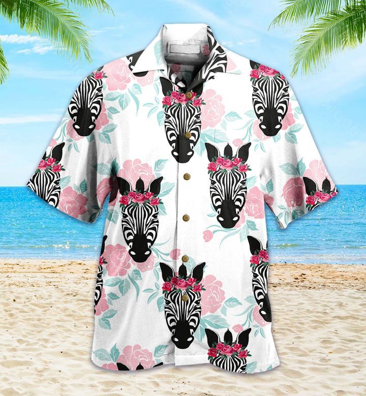 Pattern Wild Animal Zebra Floral White Trendy Hawaiian Shirt 3D Pattern Wild Animal Zebra Floral White Trendy Hawaiian Shirt 3D