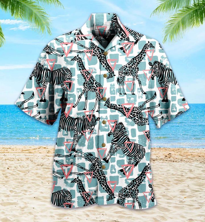 Pattern Zebra Giraffe Green Hawaiian Shirt 3D Summer Gifts