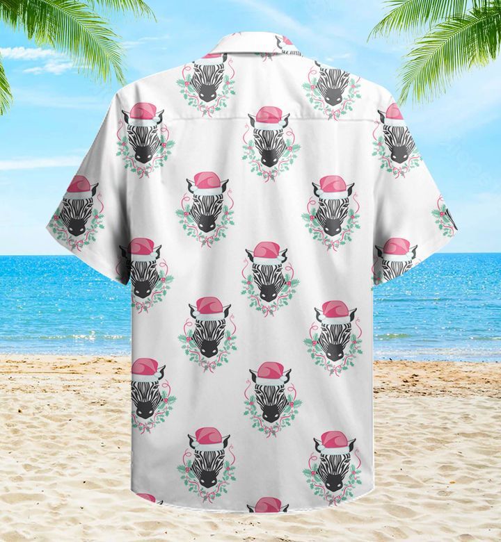 Pattern Zebra Santa Claus Hat White Trendy Hawaiian Shirt 3D