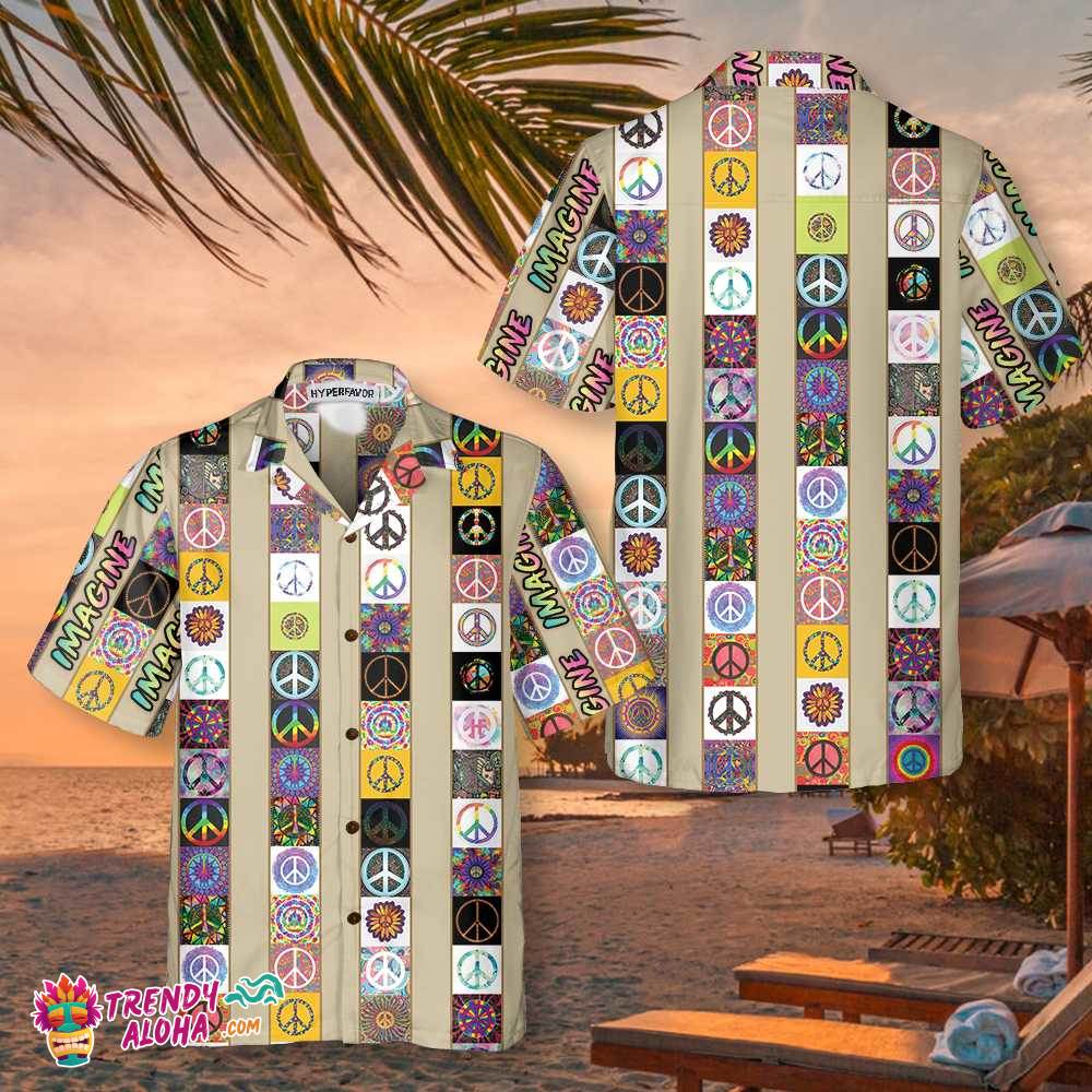 Peace Hippie Hawaiian Shirt, Peace Sign Pattern Shirt, Unique Shirt For Hippies Peace Hippie Hawaiian Shirt, Peace Sign Pattern Shirt, Unique Shirt For Hippies