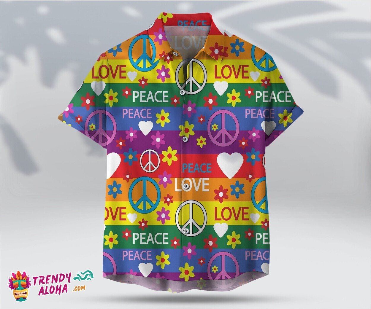 Peace Love Hippie Unisex Hawaiian Christmas Casual Beach Shirt