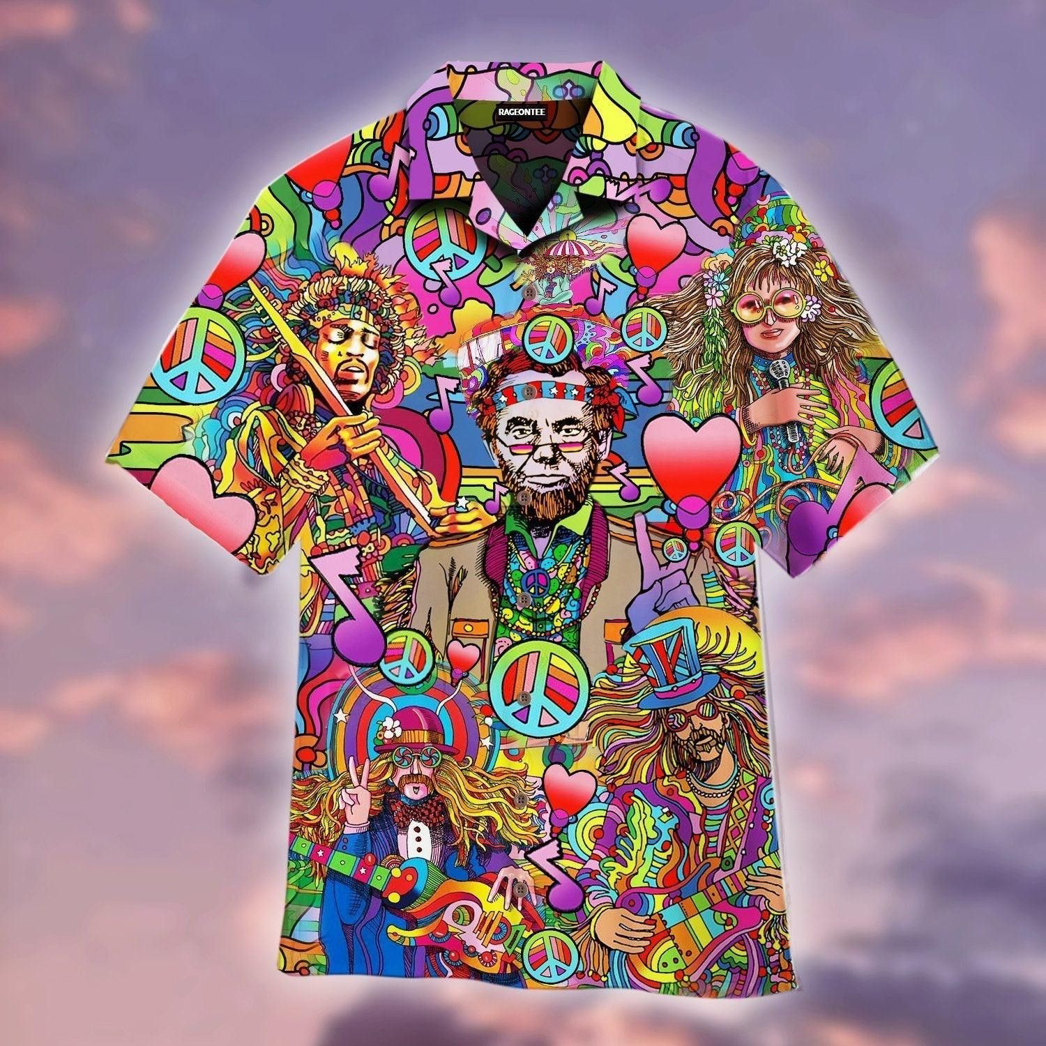 Peace Love Music Hippies With Abe Hawaiian Shirt For