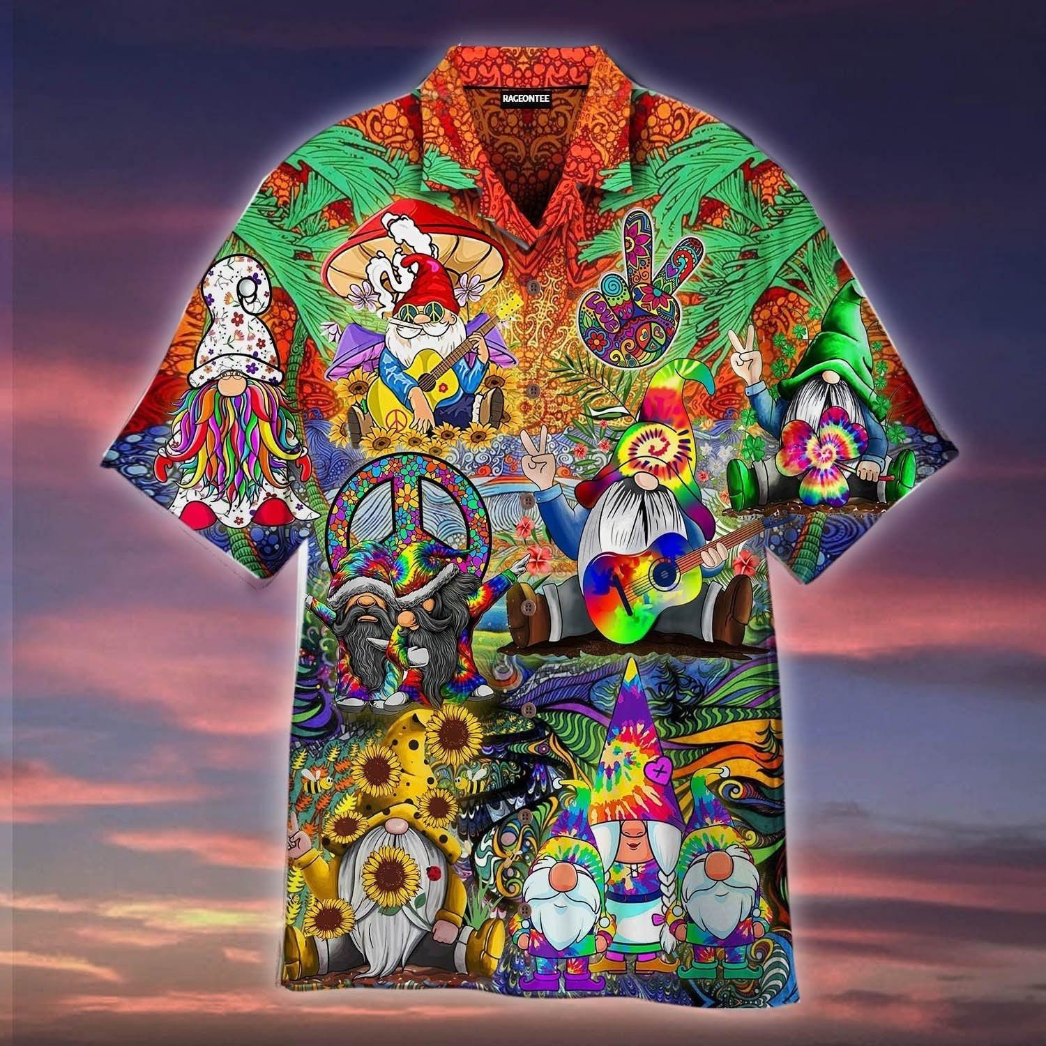 Peaceful Gnome Hippies Island Adventure Aloha Shirt